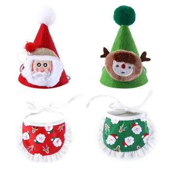 Коледна шапка за кучета, лигавник, шал, Китен, шапка на Дядо Коледа, Аксесоари за костюми за cosplay, домашна котка