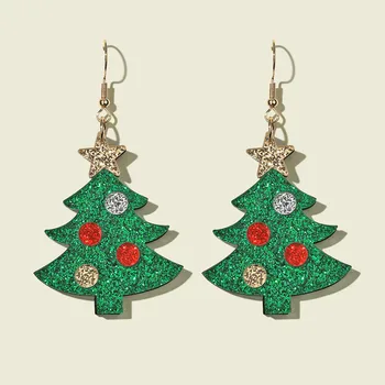 Нови Коледни Зелени Блестящи обеци в формата на елхи за жени и момичета, Геометрични Творчески висящи обеци, и Аксесоари за партита, подарък