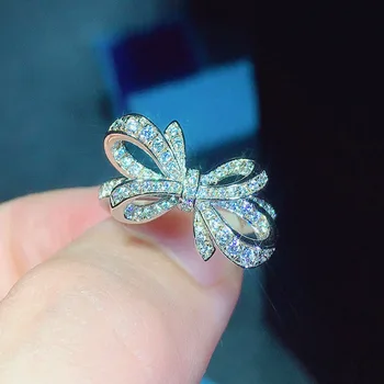 Huitan Елегантен пръстен с лък, Инкрустированное кубическим Цирконием, Модни Луксозни Аксесоари за женската сватба, нестандартен Подарък за Рожден Ден