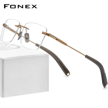 FONEX Рамки За Очила От Чист Титан За Мъже 2022 Нови Ретро Vintage слънчеви Очила По Рецепта Без Рамки Квадратни Оптични Очила За Късогледство 80814