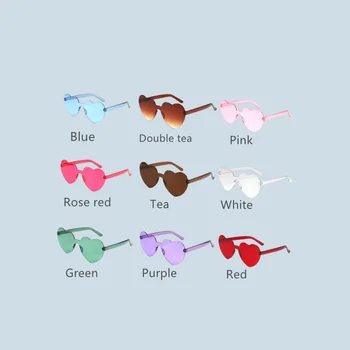 1бр Прекрасни Слънчеви очила във формата на сърце Любов, Дамски Слънчеви очила без рамки, Прозрачни лещи, Цветни Слънчеви Очила, Дамски Нюанси, Аксесоари за пътуване