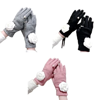 Зимни топли ръкавици Camellia Adults с дълги пръсти и елегантен перли F0T5
