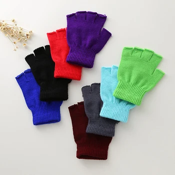 1 чифт едноцветни ръкавици без пръсти на полпальца за жени и мъже, вълнени плетени калъф за памучни ръкавици за китката, топли зимни ръкавици за тренировки