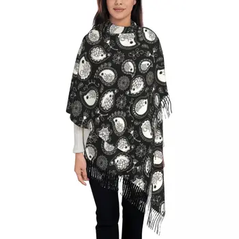 Луксозен шал с пискюли във формата на таралеж и Пейсли, дамски зимни есенни топли шалове, маски, женски Таралеж, Кашмир черно-бели шалове