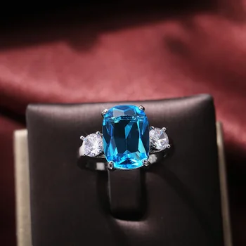 Дамски пръстени Huitan с ярко небето-син камък, Елегантни дамски аксесоари за партита, Луксозни бижута от цирконии на Едро