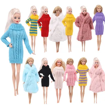 1 Комплект Кукла с дълъг ръкав, Своеобразна мека палто, блузи, рокли, Зимни топло и ежедневни дрехи, Аксесоари, Облекло за кукли Барби, Детски играчки