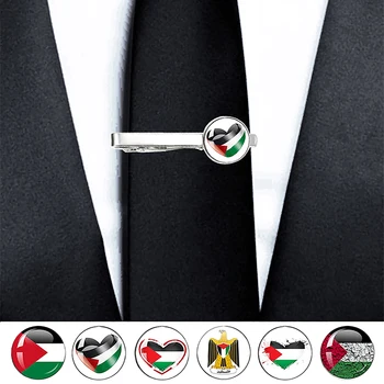 1БР Скоба за вратовръзка с флага на Палестина, Скоба за вратовръзка, Мъжка риза, копчета за Ръкавели, Мъжки Подарък бижута, Кръгли Стъклени скоби с кабошонами ръчно изработени