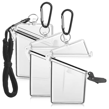 3 Опаковки, прозрачни капаци за карти с каишка, прозрачен водоустойчив притежателя за карти, ленти за самоличност и ключове