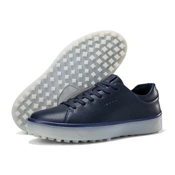 За голф обувки Мъжки дамски Градинска качествена Синьо-червен Дамски модни кожени обувки на равна подметка Градинска мъжки професионални обувки за голф