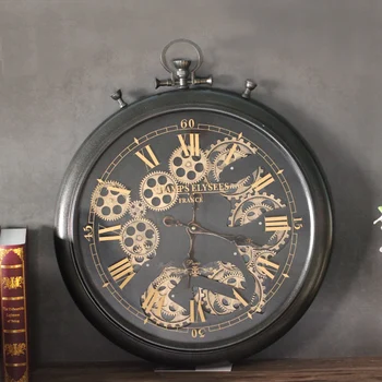 Ретро Американски стенни часовници Хол Европейските безшумни Големи творчески шестеренчатые Часовници Декоративни Метални стенни часовници