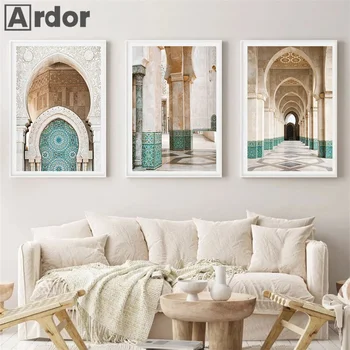 Ислямска Мароканска Архитектура Плакати Арка На Вратата Платно Изкуство Живопис Арабската Джамия Стени На Изкуството Печат На Снимки Хол Начало Декор