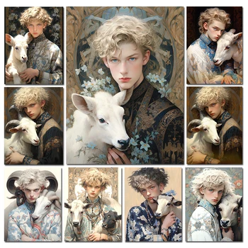 Овца и принц, 5d Диамантена картина със собствените си ръце, Страхотна момче с животни, Диамантена мозайка, Бродерия на кръстат бод, Бродерия за дома, Подарък
