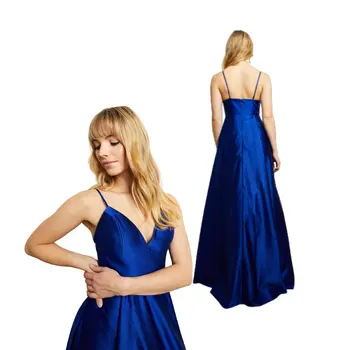 Светъл бална рокля от сатен на кралския син цвят SH-053