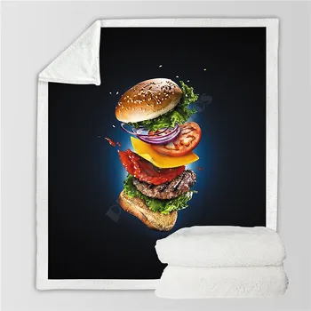 Уютно Флисовое одеяло Хамбургер Премиум-клас с 3D принтом Шерп-одеало за легло, Домашен Текстил 01