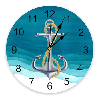 Стенен часовник в бирюзовом цвят с котви в океанското градиенте, безшумни цифрови часовници за декорация на кухня в спалнята, окачени часовници