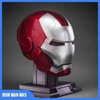 1: 1 Каска с електрически гласов контрол Iron Man Mk5 1/1 Cosplay с led очи Метална маска за Каска за Железния човек Cosplay Маска за възрастни Коледен подарък