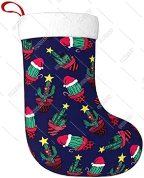 Коледни чорапи Mvirnsw, сладки Коледни чорапи с кактусовым дърво в тъмно-син цвят, Коледни чорапи, за украса на коледното парти