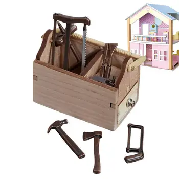 Изискан дървена кутия за инструменти, Декоративен Мини комплект аксесоари за куклата къща, Игри инструмент, Мини кутия за инструменти, хладилник, Мини-Страхотна Градински инструменти