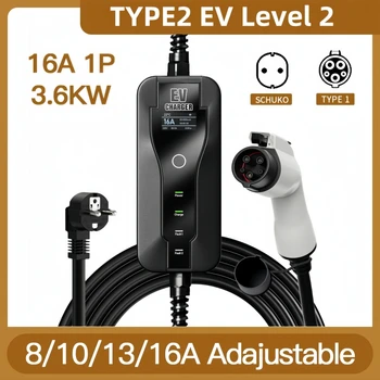 Ново Зарядно Устройство Тип 2 EV Level 2 16A мощност от 3,6 кВт За Преносим Электромобиля Car Home Charging IEC 62196-2 Schuko Plug 230V за Зоя Renau