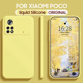 Оригинален Течен Силиконов Калъф За Poco Pro X4 X5 X3 M4 Poco Pro X3 NFC Луксозен устойчив на удари Калъф Poco X3 X5 X4 Pro 5G Аксесоар