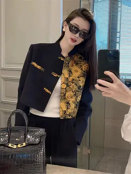 2024 блуза в китайски стил, модерно палто с бродерия в стил шинуазри, женски есен нова елегантна ежедневното ежедневни костюми, ежедневни риза