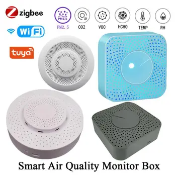 Sasha WIFI/Zigbee Smart Air Quality Monitor Box VOC HCHO ФПЧ2.5/10 Газ Детектор, Измерване на температура и влажност на Въздуха 6 В 1 Икономка