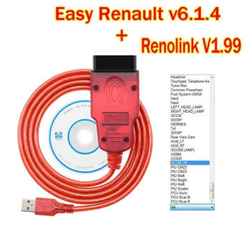 Лесен Диагностичен интерфейс Renault v6.1.4 + Renolink V1.99 OBD2 за автомобили Renault, Програмист ECU, Четци на кодове на въздушни Възглавници