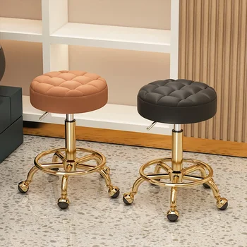 Фризьорски стол на колела Gold Beauty Стол за грим Офис маса, Столове на колела Въртящи Повдигане на Кръгли Табуретки Мебели