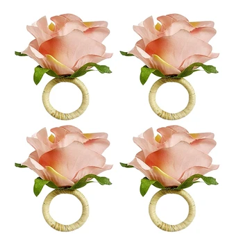 4шт Пръстени за салфетки с рози, занаяти, дизайн, лозя, пръстени за притежателя на салфетки, настолни украса за сватбен банкет в чест на Деня на Свети Валентин