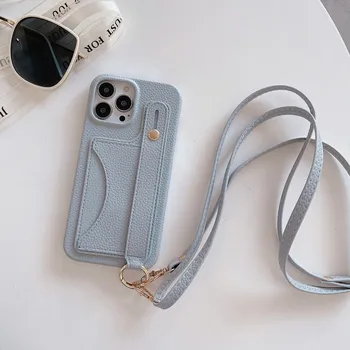Луксозен Калъф за мобилен Телефон с Каишка през Рамото от Изкуствена Кожа за iPhone 14 Plus 13 12 11 Pro Max, Чантата с картодържателя, устойчив на удари Калъф