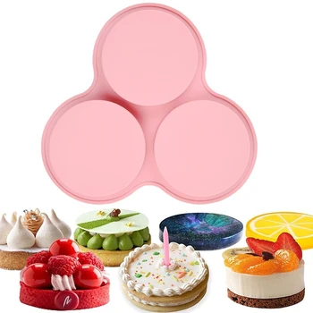 Кръгли дискове с 3 дупки, форма за бисквити, силиконова форма за торта, цилиндрична форма за печене на сандвичи със сладолед, бисквити, бонбони, желе, маффинов