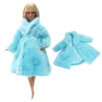 NK 1 x Синьото меко меховое палто с дълъг ръкав, Отгоре рокля, Зимна топла и ежедневни дрехи, аксесоари, Облекло за кукли Барби, Детски играчки