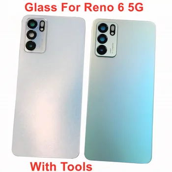 Gorilla Glass 5 за OPPO Reno 6 5G Оригиналната капак на отделението за батерията делото на вратата на Задния панел на корпуса Калъф + Лепило за обектива на камерата