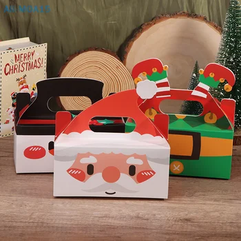 5шт Коледен подарък кутия от Крафт-хартия, опаковки, Кутии за бисквити и бонбони Дядо Коледа, Коледна Украса Навидад, Сувенири за коледната партита.