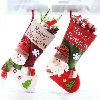 Коледни Чорапи Коледен Подарък Пакет шоколадови Бонбони Noel Украса за дома Навидад Коледен Чорап Декор на коледната Елха