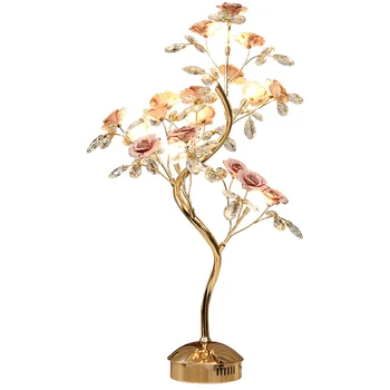 2020 Традиционната Сватбена украса във формата на цвете дърво с 3 глави, Кристален led настолна лампа с златно покритие