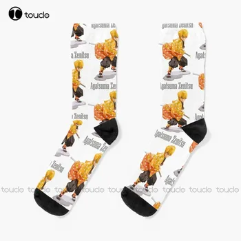 Kimetsu No Yaiba - Чорапи Agatsuma Zenitsu, Черни чорапи, дамски Персонализирани унисекс чорапи за възрастни, юноши и младежи, дигитален печат 360 °