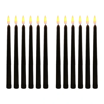 12X Черни led свещи за рожден Ден, жълти беспламенные блестящо led свещи на Хелоуин, работещи на батерии