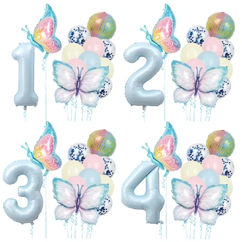 Комплект от 12 бр. синьо-розови балони-пеперуди, голям 40-инчов Топчета с номера 1-9 за деца, момчета и момичета, рожден Ден, Детско Шоу, Декор за парти