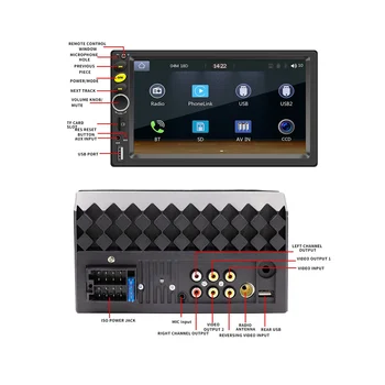 Автомобилна стерео система с двоен Din, CarPlay Android Auto, 7-инчов радио с тъчскрийн, авто мултимедиен плейър Mirror Линк Bluetooth, AUX