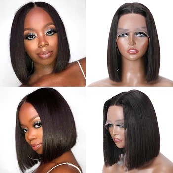 Unice Hair T-образна част Дантела перуки-боб, къса прическа Pixie коси, дантела пред перука-боб, 10-14 см, дантелени предни перуки за жени
