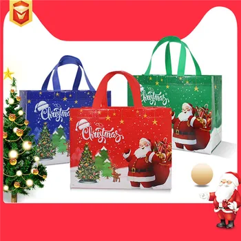 коледна чанта 5шт, Нетканая чанта за подаръци, чанта за съхранение, сгъваема пазарска чанта с принтом Дядо Коледа и Снежен човек, аксесоари за партита