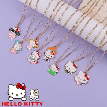 Колие Kawaii на Hello Kitty с характер аниме Sanrio Двойка Златна Сребърна Верижка на ключицата Медальон Бижута Подарък Сладко момиче Рожден Ден
