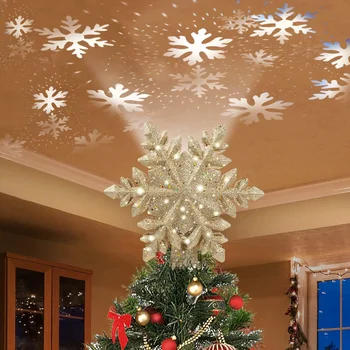 Върхът на коледната елха, осветени проектор снежинки, 3D-куха снежна коледна елха с блестящи подсветка за украса на Коледната елха
