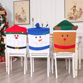 Коледен калъф за стол от 3 части, както е показано на фигура, текстилен Интериор за кухненско обедната стол в помещението, Коледен декор на Дядо Коледа