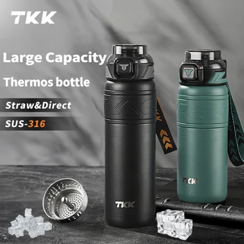 Термос TKK SUS316 Вакуумно чаша голям капацитет, с изолация от студ Преносим каишка с термосом за варене на чай