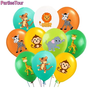 50шт 12-инчови латексови балони за сафари в джунглата с животни Тигър, Лъв, Зебра Гелиевые топки Тема Сафари в джунглата Украса за парти по случай рождения Ден