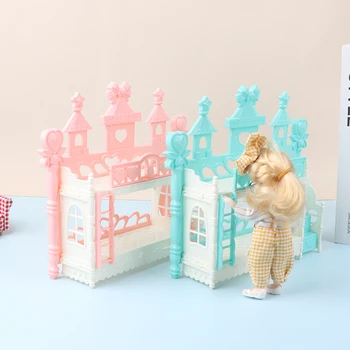 Стоп-моушън Мини-легло Принцеса с Дължина 16 см, Имитирующая Двухъярусную Легло Със Стълби, Мебели за куклена Къща, Играчки, Аксесоари за Кукла Къща декор