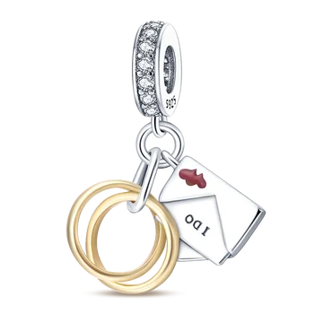 Модно Жълто Кръгъл пръстен от сребро 925 Проба, плик с висулки, гривна Pandora, Красив и елегантен подарък бижута