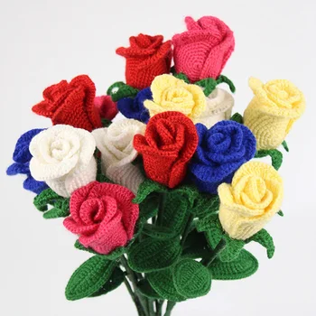 Букет от ръчно плетени, Вязаная прежда, Вълна украса, Роза, Изкуствено растение, подарък, Красива Тъкани Сватбена декорация за дома